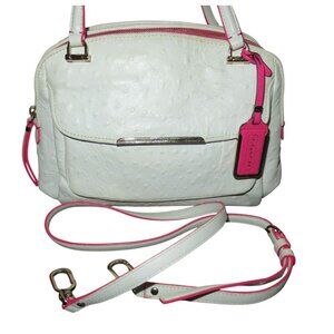 COACH 2014 Madison White Ostrich Embossed Leather  Crossbody Satchel